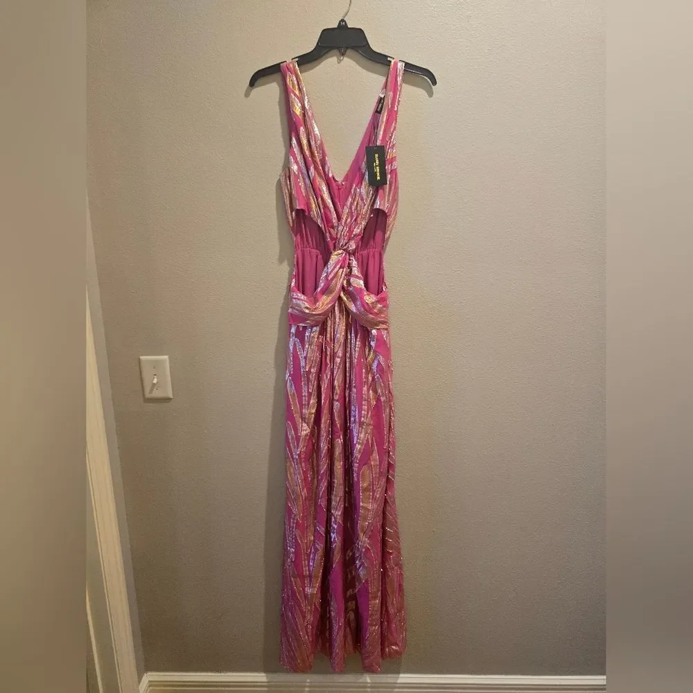 Ramy Brook Oliver cut out metallic silk blend gown dress NWT Sz 8
